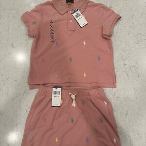 NWT Big Girl’s Size M (8-10) Polo by Ralph Lauren Pink Polo Shirt & Skirt Set